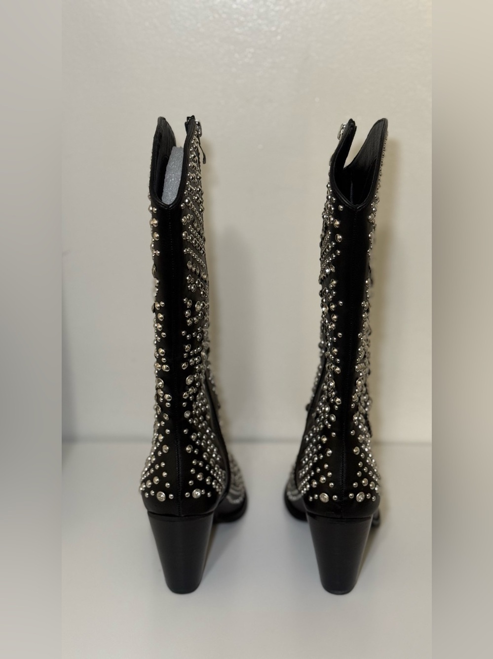 NWB ! Rhinestone Black Mid-Calf Western Cowboy Boots Size 11 Woman Beast Fashion - Picture 5 of 6